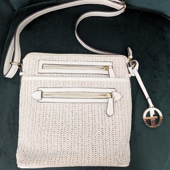 Giani Bernini White Classic Straw North South Crossbody EUC - Picture 2 of 12